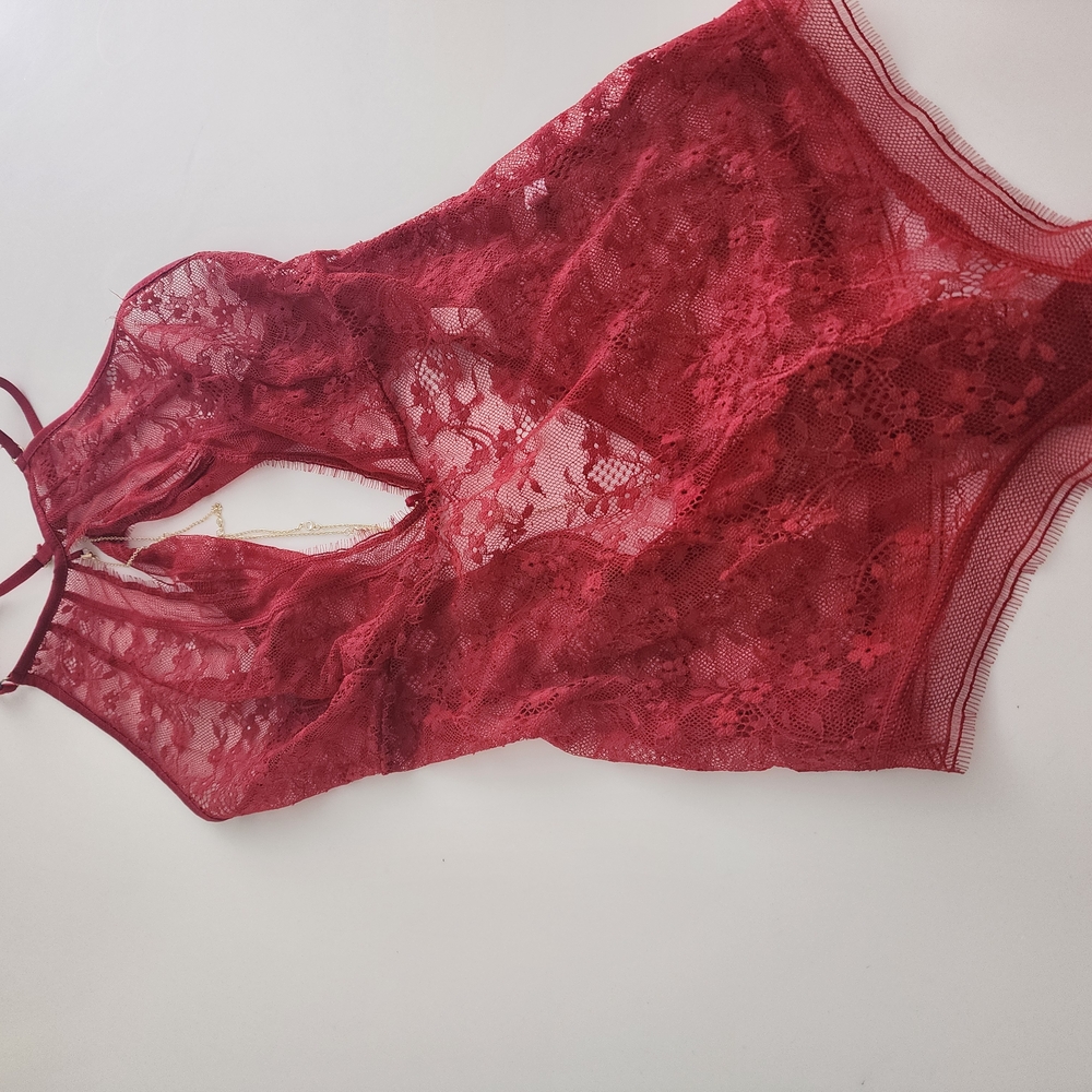 Elegant Red Lace Bodysuit